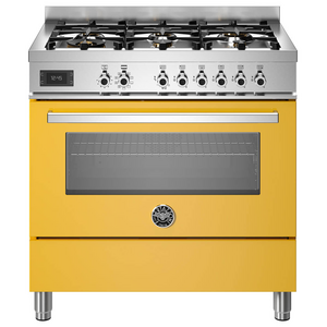 Bertazzoni 90cm Professional Yellow Dual Fuel Freestanding Oven