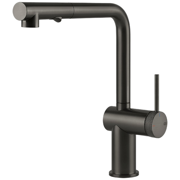 Gessi Inedito Pull Out Dual Function Spray Kitchen Mixer Tap Black Metal Brushed 60478BMB