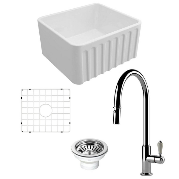 Turner Hastings Novi 50 Butler Sink Pack with Chrome Ludlow Pull Out Mixer Tap and Accessories PKG036