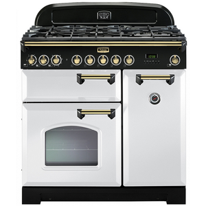 Falcon 90cm Classic Deluxe Freestanding Dual Fuel Oven/Stove White and Brass
