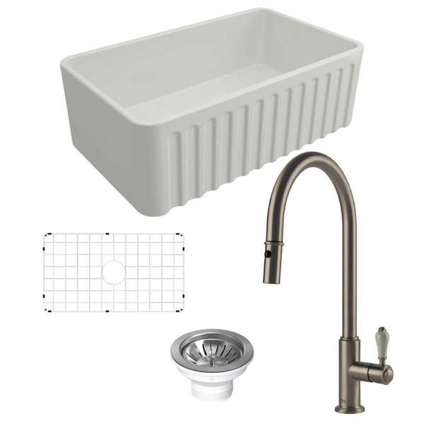 Turner Hastings Novi 75 Butler Sink Pack with Brushed Nickel Ludlow Pull Out Mixer Tap and Accessories PKG023