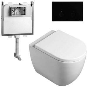 Catalano Sfera Wall Faced Toilet Suite with Standard Soft Close Seat Gloss White - Includes Rogerseller Cistern & Flushplate Matte Black SFERAWFSTDMB