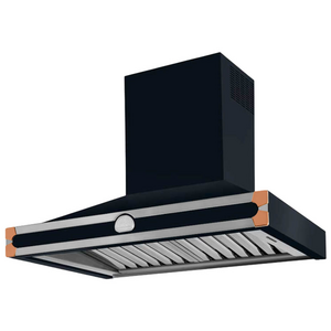 La Cornue Albertine 90cm Canopy Rangehood Dark Navy Blue with Polished Brass