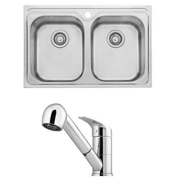 Oliveri Diaz Double Bowl Sink and London Chrome Pull Out Tap Pack LON580FCR-PDZ23TU