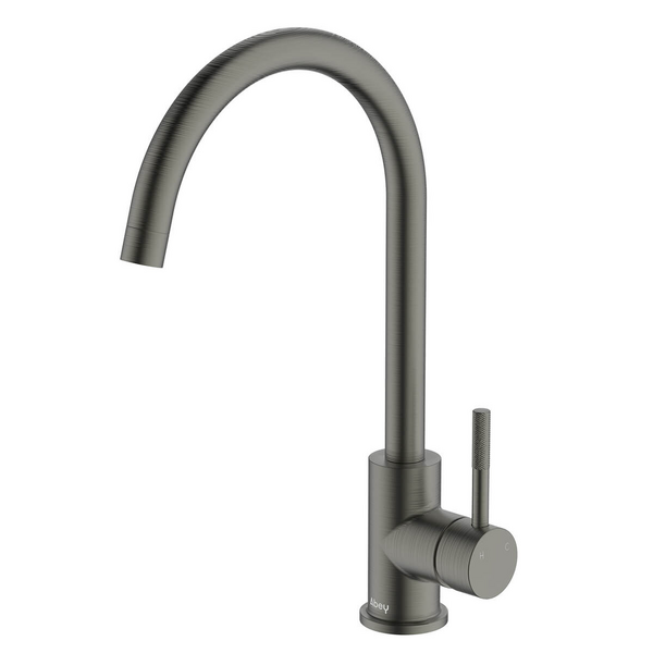 Abey Lucia Lead-Free Gooseneck Kitchen Mixer Tap with Knurled Handle Gunmetal 3K4-KGM-LF