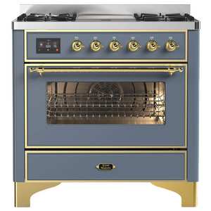 ILVE Majestic 90cm Freestanding Dual Fuel Oven with TFT Control Blue Grey/Brass