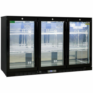 Rhino 330L Heated Glass Three Door Under Bench Beverage Centre Black