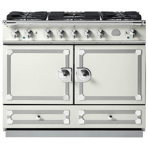 La Cornue Cornufe 110cm Dual Fuel Freestanding Oven Pure White with Polished Chrome