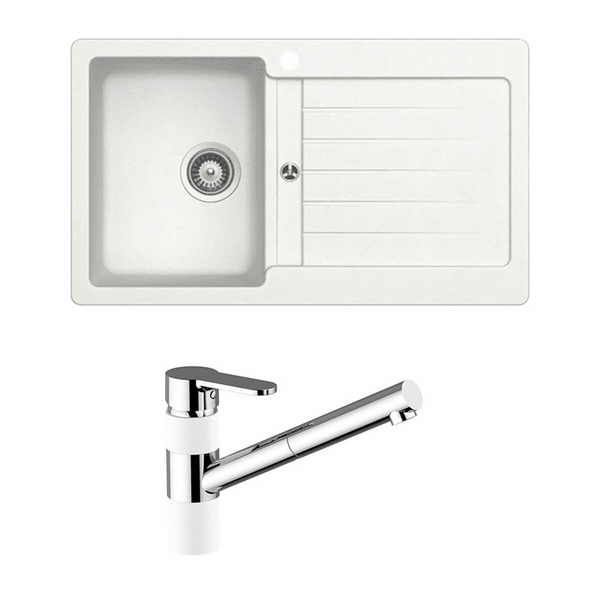 Abey Schock Typos Single Bowl Sink with Right Hand Drainer and Pull Out Kitchen Mixer Tap Pack Alpina TD100T2WL