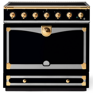 La Cornue Albertine 90cm Induction Freestanding Oven Shiny Black with Polished Brass