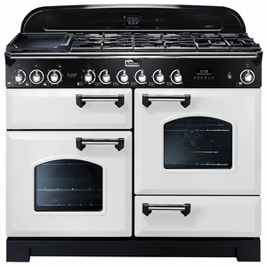 Falcon 110cm Classic Deluxe Freestanding Dual Fuel Oven/Stove White and Chrome CDL110DFWH-CH
