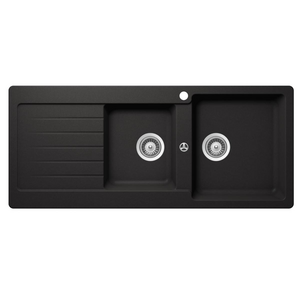 Abey Schock Typos 1 & 3/4 Bowl Topmount Sink with Left Hand Drainer Nero
