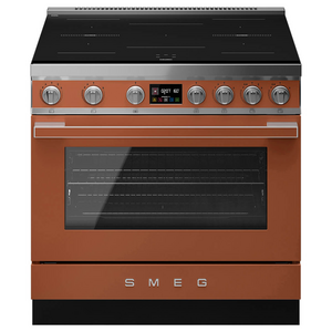 Smeg 90cm Portofino Induction Pyrolytic Freestanding Oven Amber Clay