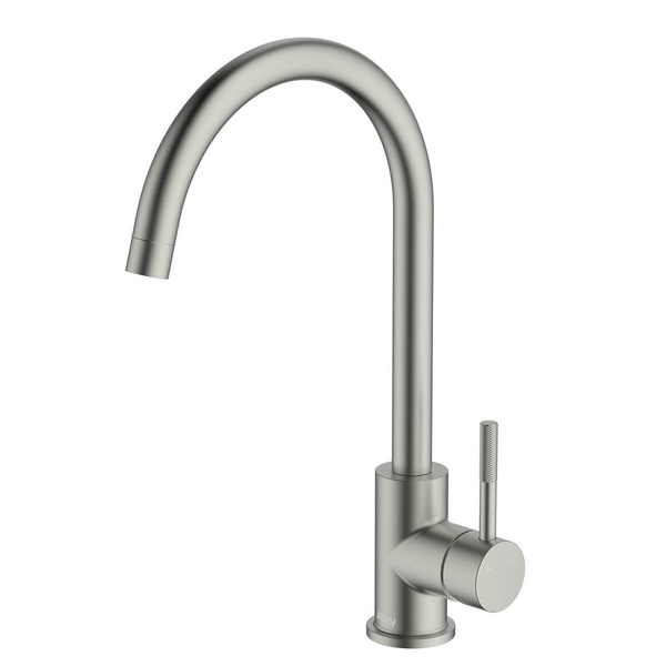Abey Lucia Lead-Free Gooseneck Kitchen Mixer Tap with Knurled Handle Brushed Nickel 3K4-KBN-LF