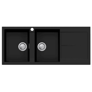 Oliveri Santorini Double Bowl Topmount Sink with Right Hand Drainer Matte Black