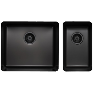 Titan Essentials 500mm & 250mm 1 & 1/2 Double Bowl Kitchen Sink - Matte Black