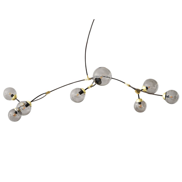 CTO Lighting Ivy Horizontal 8 Pendant Light - Bronze and Sating Brass with Smoke Glass Shades IVYPE8BZSG