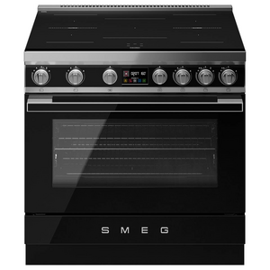 Smeg 90cm Portofino Induction Pyrolytic Freestanding Oven Black