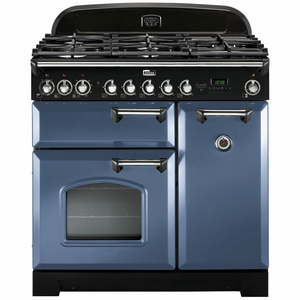 Falcon 90cm Classic Deluxe Freestanding Dual Fuel Oven/Stove Stone Blue and Chrome