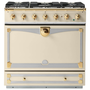 La Cornue Albertine 90cm Dual Fuel Freestanding Oven Morning Dew with Polished Brass