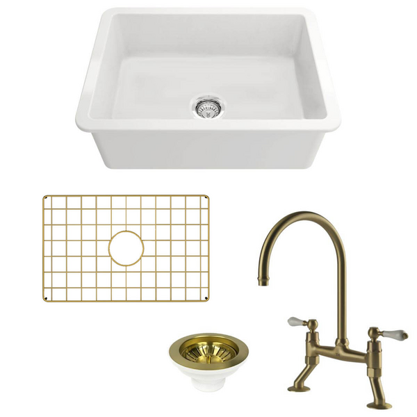 Turner Hastings Cuisine 68 Sink Pack with Brushed Brass Ludlow Bridge Mixer Tap and Accessories PKG038