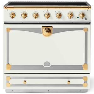 La Cornue Albertine 90cm Induction Freestanding Oven Pure White with Polished Brass