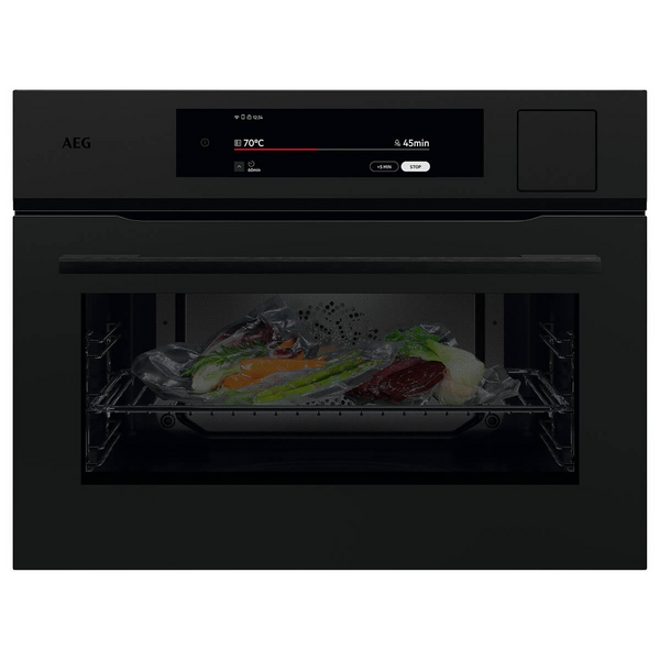 AEG 60cm 9000 Series Compact SteamPro Built-In Combi-Steam Oven with SousVide - Matte Black NKB9A82KT