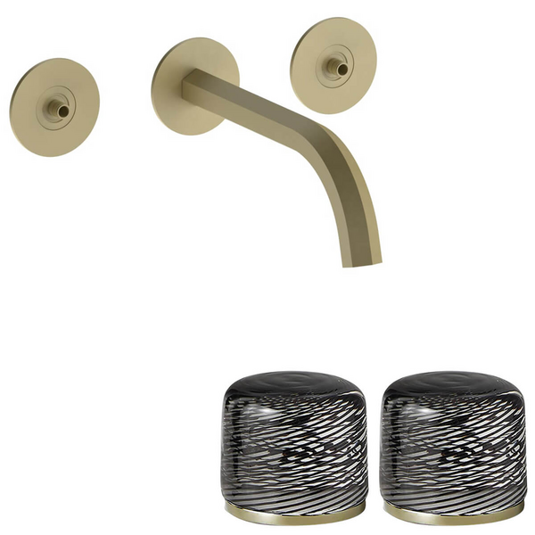 Fantini Venezia by Venini Black Filigree Handle Wall Basin Set - Matte British Gold PVD VENWBVENBFMBG