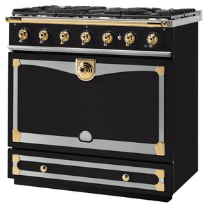 La Cornue Albertine 90cm Dual Fuel Freestanding Oven Matte Black with Polished Brass