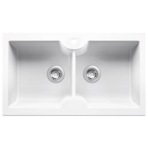 Turner Hastings Cuisine 86 x 50 Double Bowl Fine Fireclay Sink with Taphole Gloss White