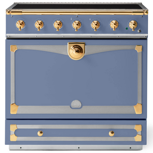 La Cornue Albertine 90cm Induction Freestanding Oven Paris Blue with Polished Brass