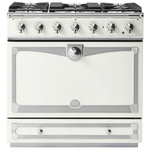 La Cornue Albertine 90cm Dual Fuel Freestanding Oven Pure White with Brushed Nickel