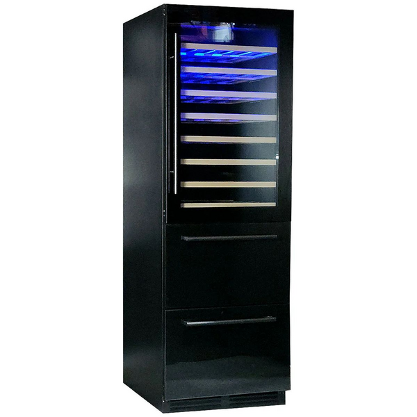 Schmick Upright Dual Zone Black Glass Door and Drawer Wine Refrigerator Black BD425D-X-B