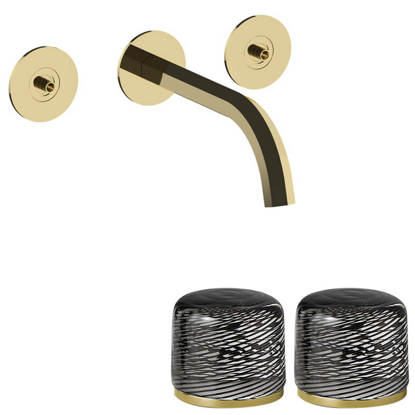 Fantini Venezia by Venini Black Filigree Handle Wall Basin Set - Gold Plus VENWBVENBFGPL