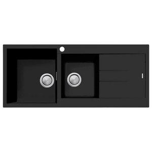 Oliveri Santorini 1 and 3/4 Bowl Topmount Sink with Right Hand Drainer Matte Black