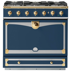 La Cornue Albertine 90cm Dual Fuel Freestanding Oven Winter Sky with Polished Brass