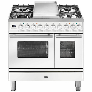 ILVE Professional Plus Series 90cm Dual Fuel Four Burner Teppanyaki Double Oven with Milano Knobs