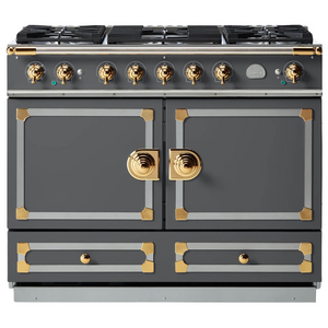 La Cornue Cornufe 110cm Dual Fuel Freestanding Oven Graphite with Polished Brass