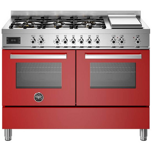 Bertazzoni 120cm Professional Dual Fuel Freestanding Red Oven with Griddle