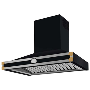 La Cornue Albertine 90cm Canopy Rangehood Shiny Black with Polished Brass HS9MF21ET0