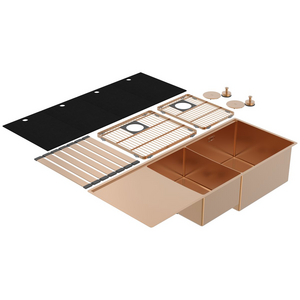 Abey Boutique Lugano Double Bowl Sink & Drainer Right - Artisan Copper