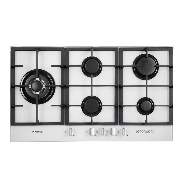 Artusi 90cm Natural Gas White Glass Cooktop CAGH9000W