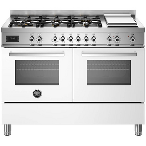 Bertazzoni 120cm Professional Dual Fuel White Freestanding Oven with Griddle