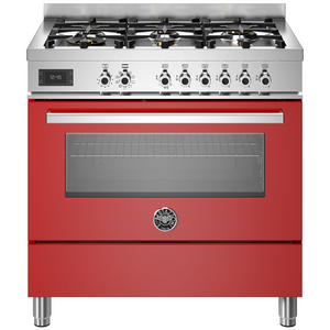 Bertazzoni 90cm Professional Red Dual Fuel Freestanding Oven
