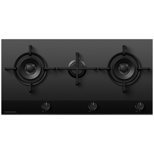 Fisher & Paykel Series 9 90cm Three Burner LPG Gas Cooktop Black Glass