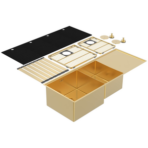 Abey Boutique Lugano Double Bowl Sink & Drainer Left - Eureka Gold