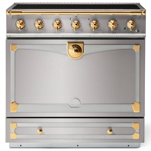 La Cornue Albertine 90cm Induction Freestanding Oven Brushed Stainless Steel with Polished Brass