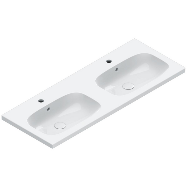 Catalano Alvea 1200x460 Wall Hung Double Bowl Basin Gloss White 2 Tapholes 0621222001