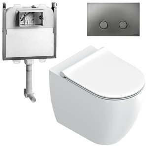 Catalano Sfera Wall Faced Toilet Suite With Slim Seat Matte White - Includes Rogerseller Cistern & Flushplate Graphite SFERAWFSMWGR