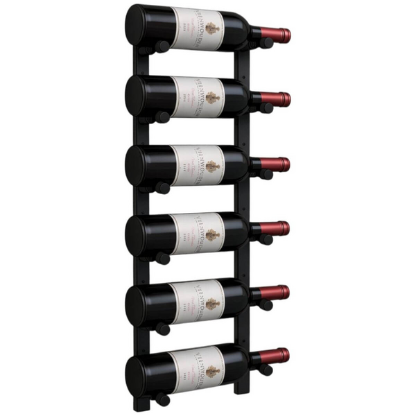 KingsBottle 6 Bottle Offset Peg Metal Rail Wall-Mounted Wine Rack RAIL0684-WPH01MBK